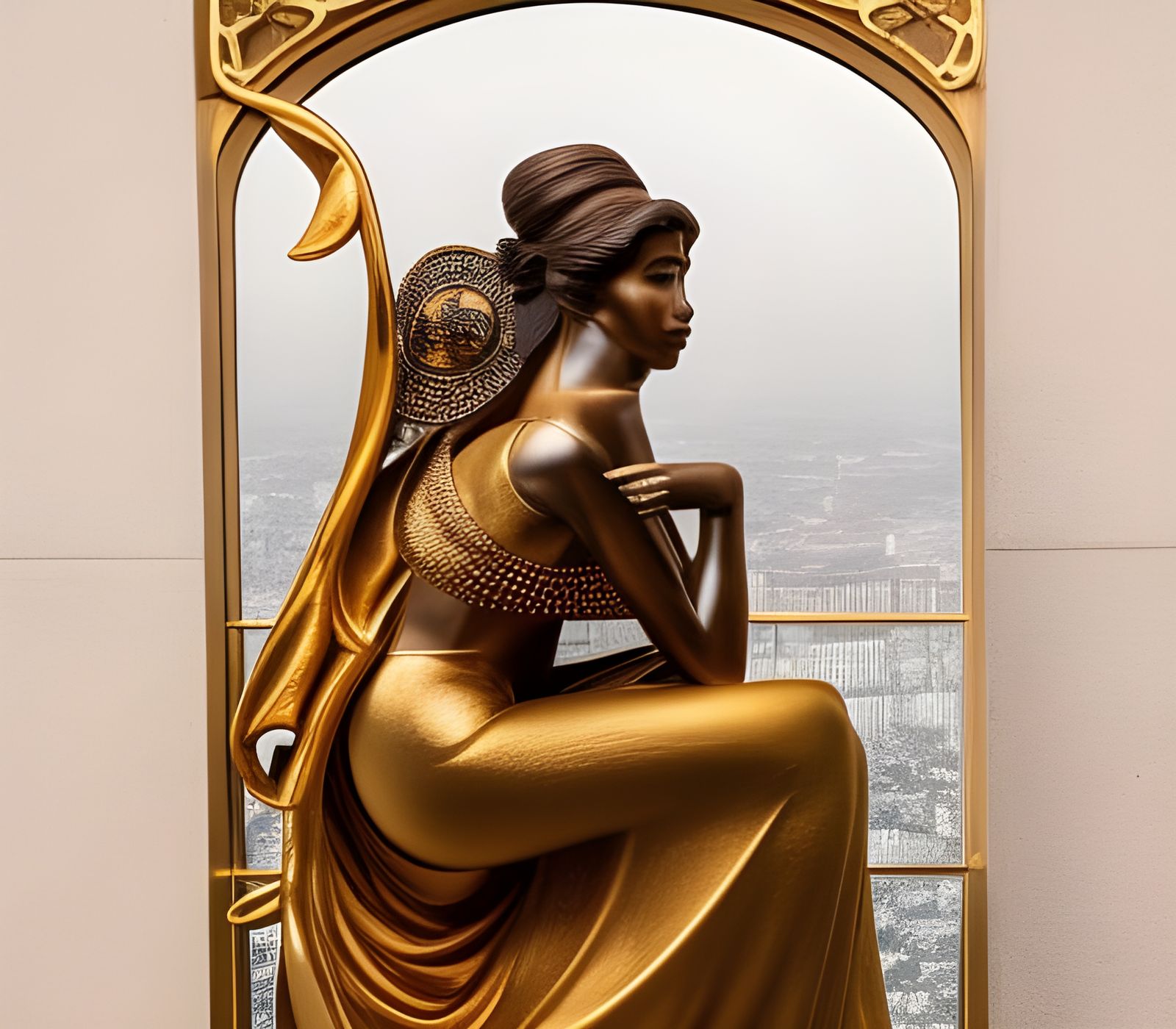 Golden Art Deco Figurine of a Beautiful Woman