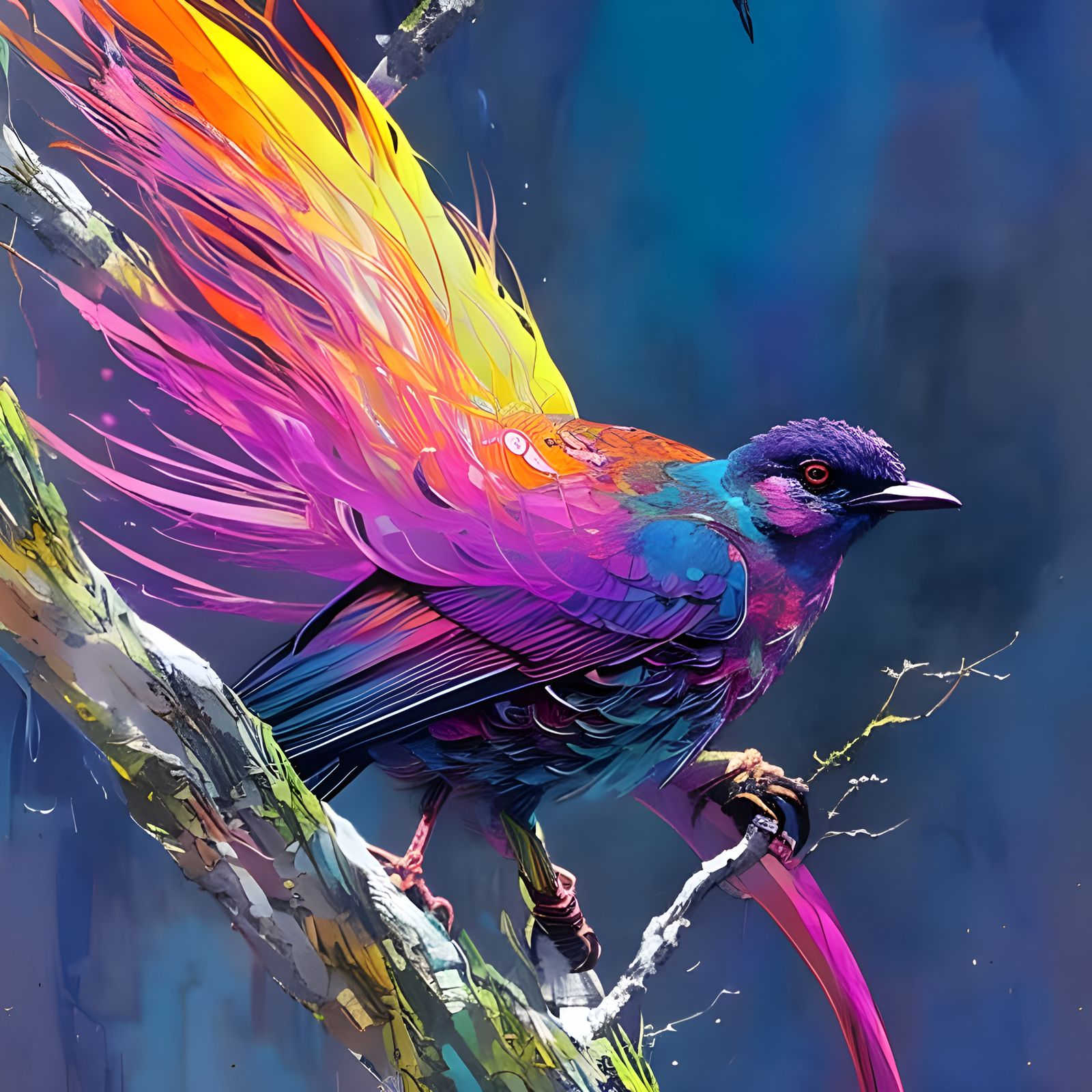 Colorful Cotinga Portrait in Digital Painting Style