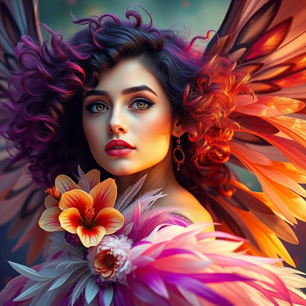 Ethereal Woman in Flight, Frozen in Dynamic Art