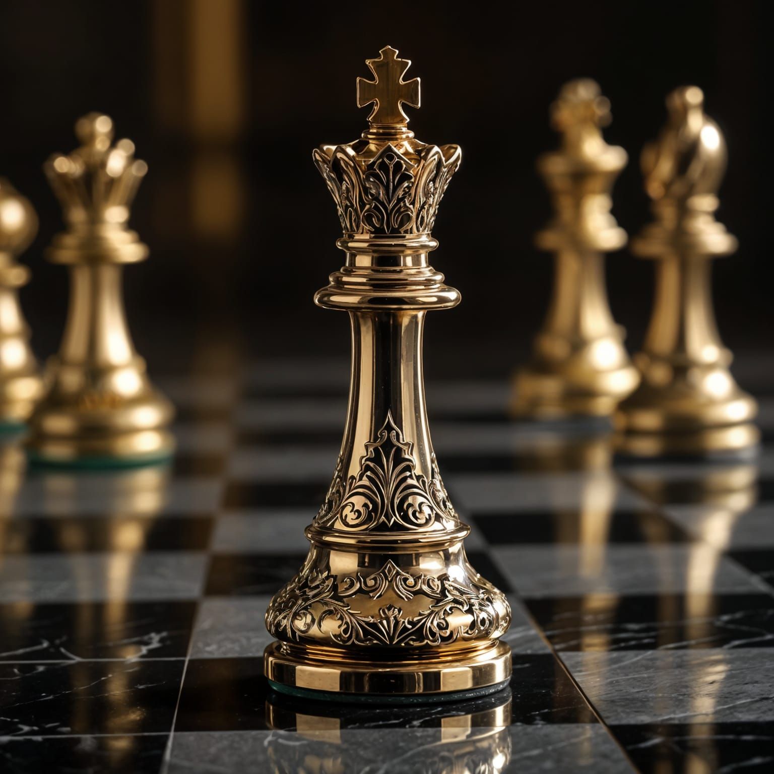 Baroque Golden King Chess Piece on Black