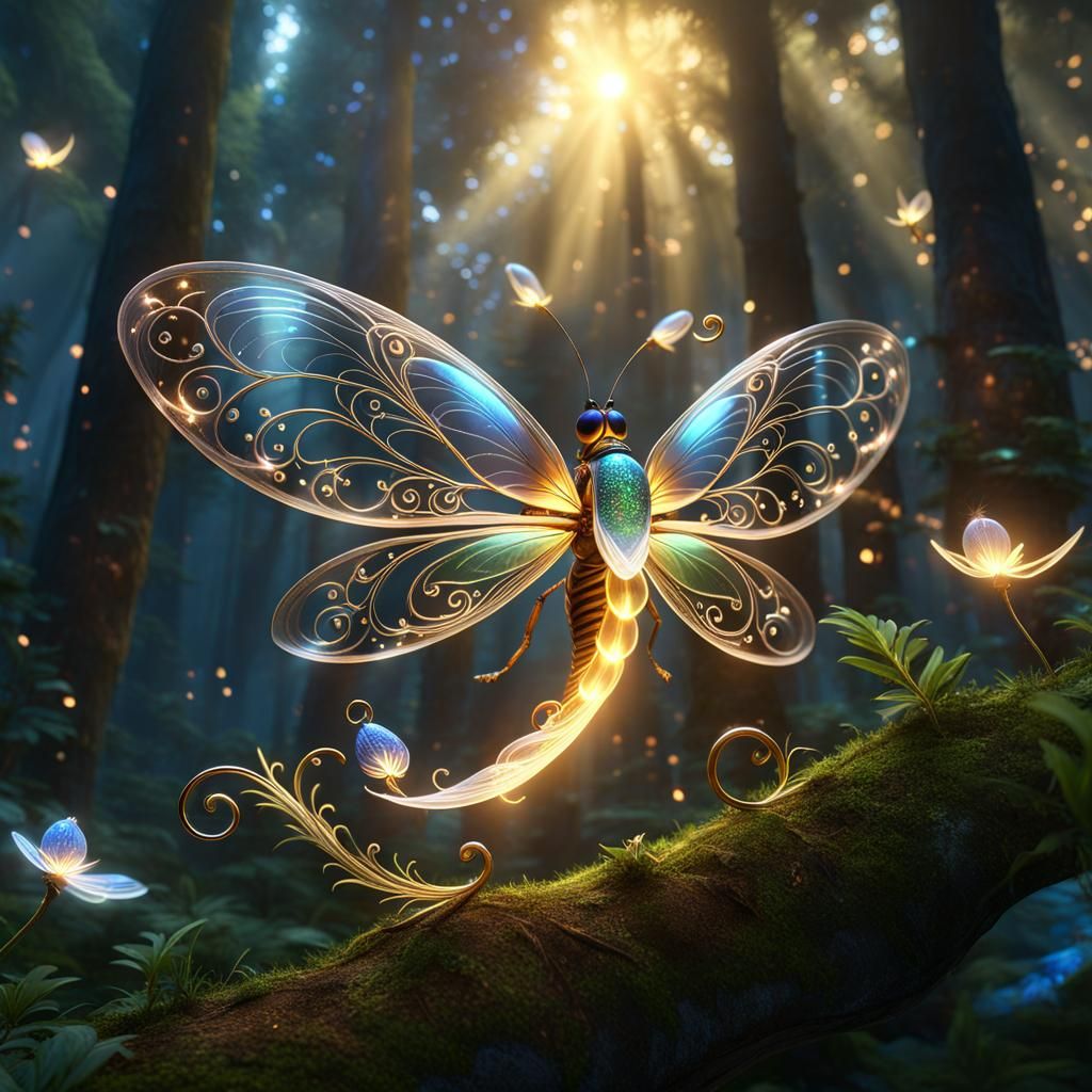 Enchanted Forest Firefly with Iridescent Shell