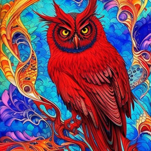 Beautiful Chibi Red Owl in Detailed Gouache Style