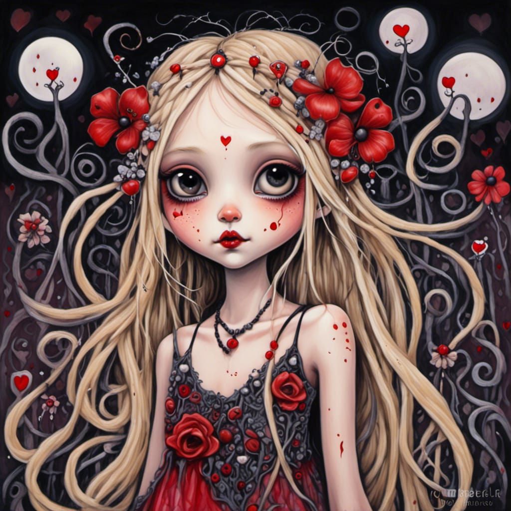 Chibi Hippie Girl at Woodstock: Oil Painting