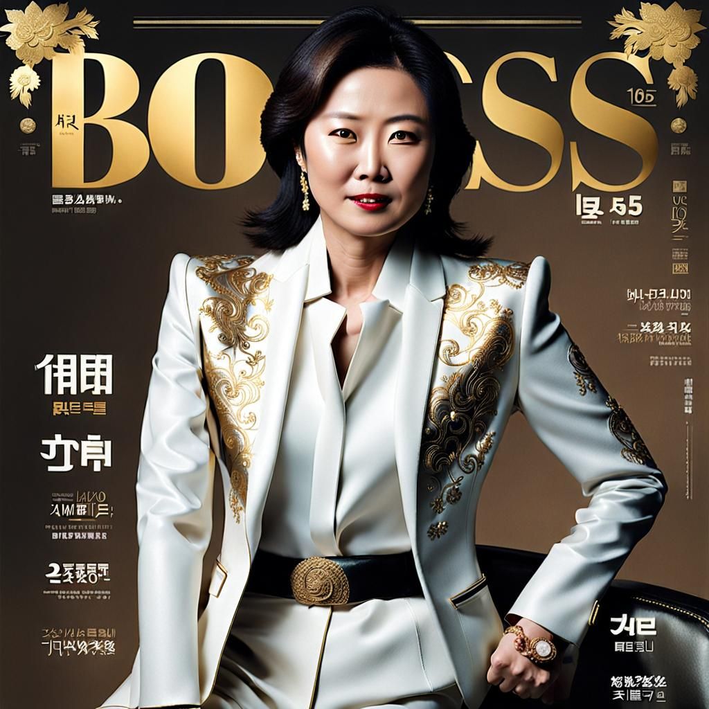 Magazine Cover: Korean Businesswoman in Gold Embroidered Sui...