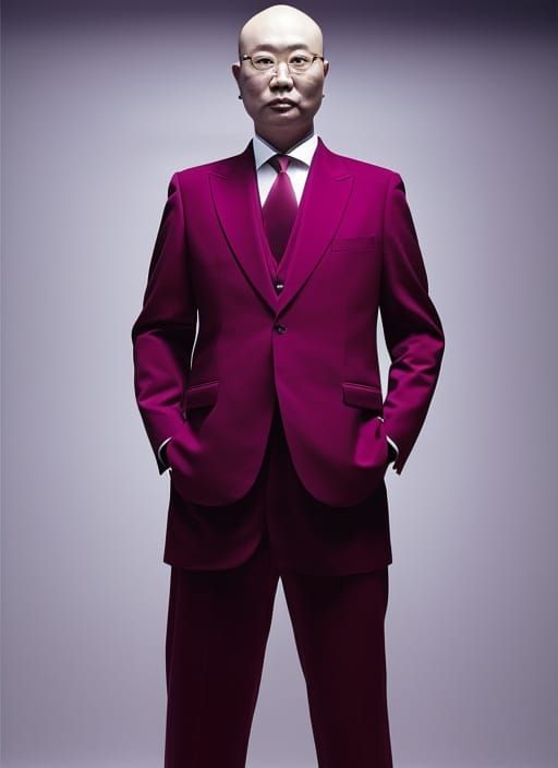 Korean Bouncer in Burgundy Suit as Surrealist Art