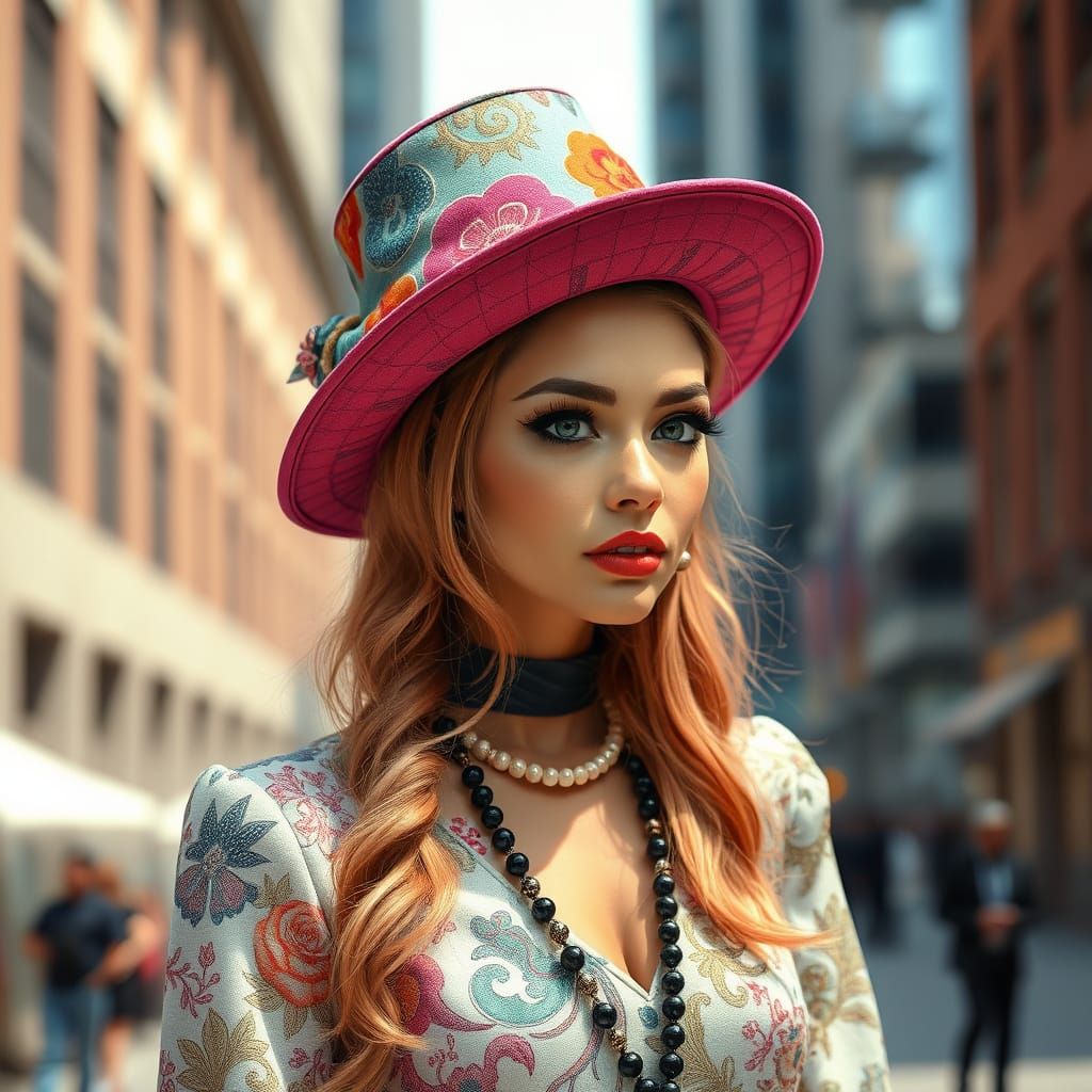 Elegant City Woman in Vibrant Preppler Hat