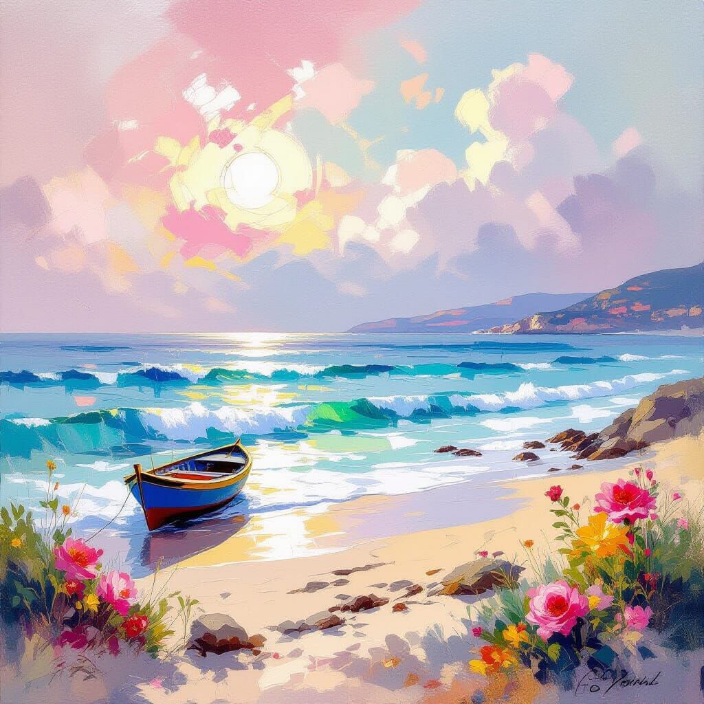 Romantic Impressionistic Painting with Gold Shimmers