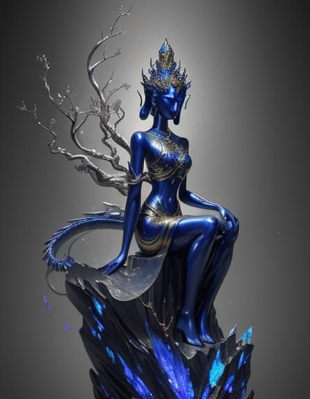 Surreal Lapis Lazuli Buddha Dragon Tree Statue