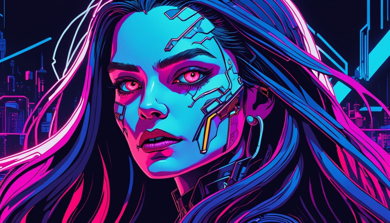 Cyborg Vampire Witch Portrait in Pop Art Style