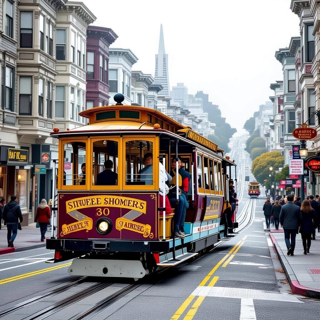 San Francisco Cable Car in Currier and Ives Style