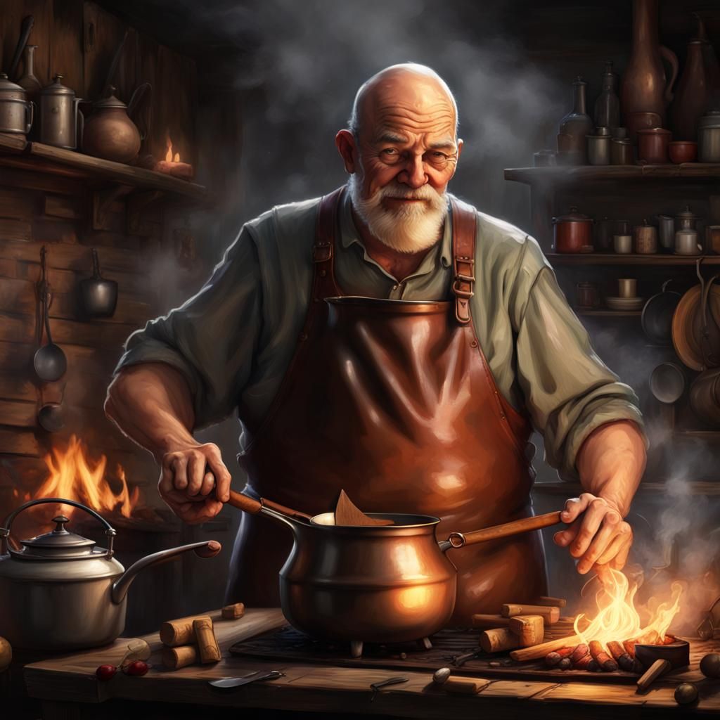 Fantasy Cook with Kettle, Dark Fantasy Concept Art