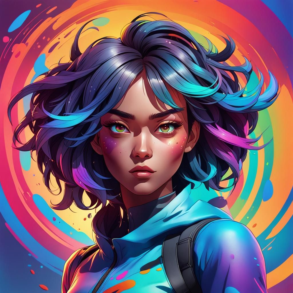 Colorful Girl Portrait in Cartoonish Style