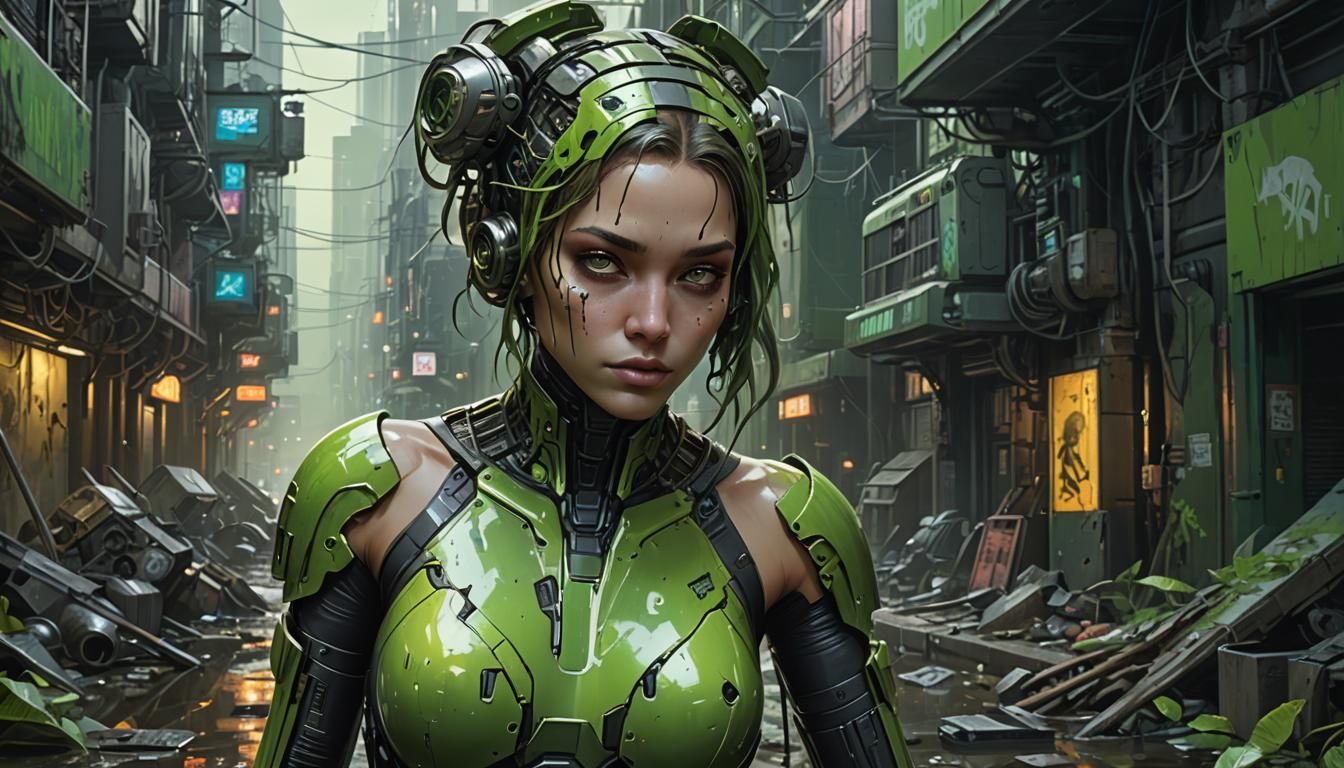 Cyberpunk Woman Portrait in Gritty Alley