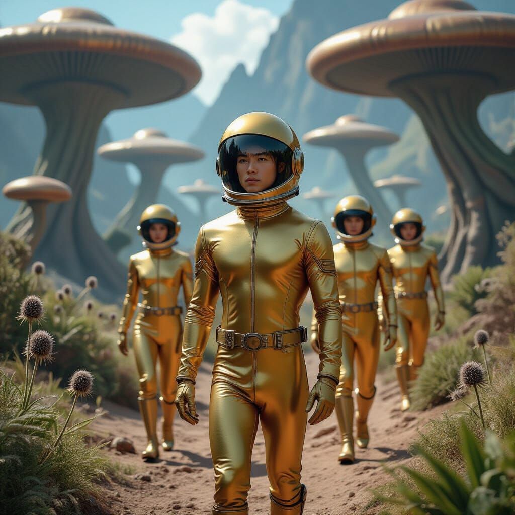 Astronaut Team Exploring an Alien Planet