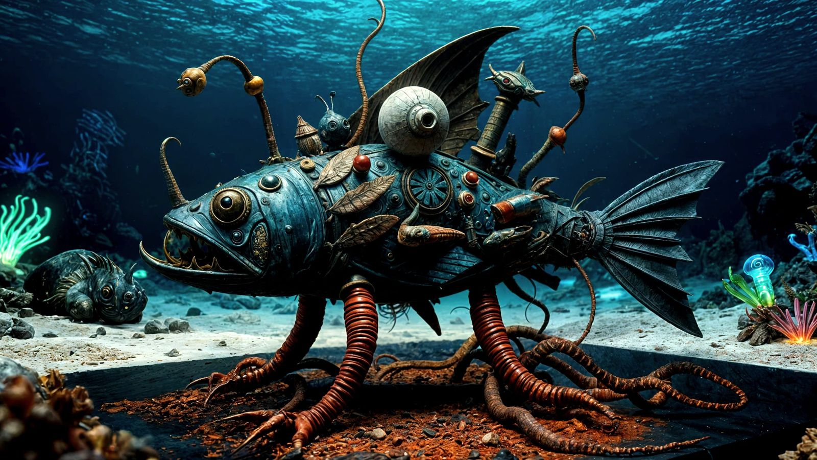 Surreal Hydnora Sculpture with Hellfish Background