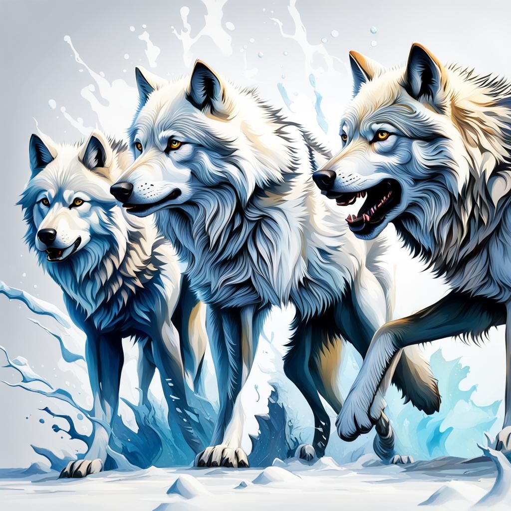 Hyperrealistic Wolf Pack Splash Art