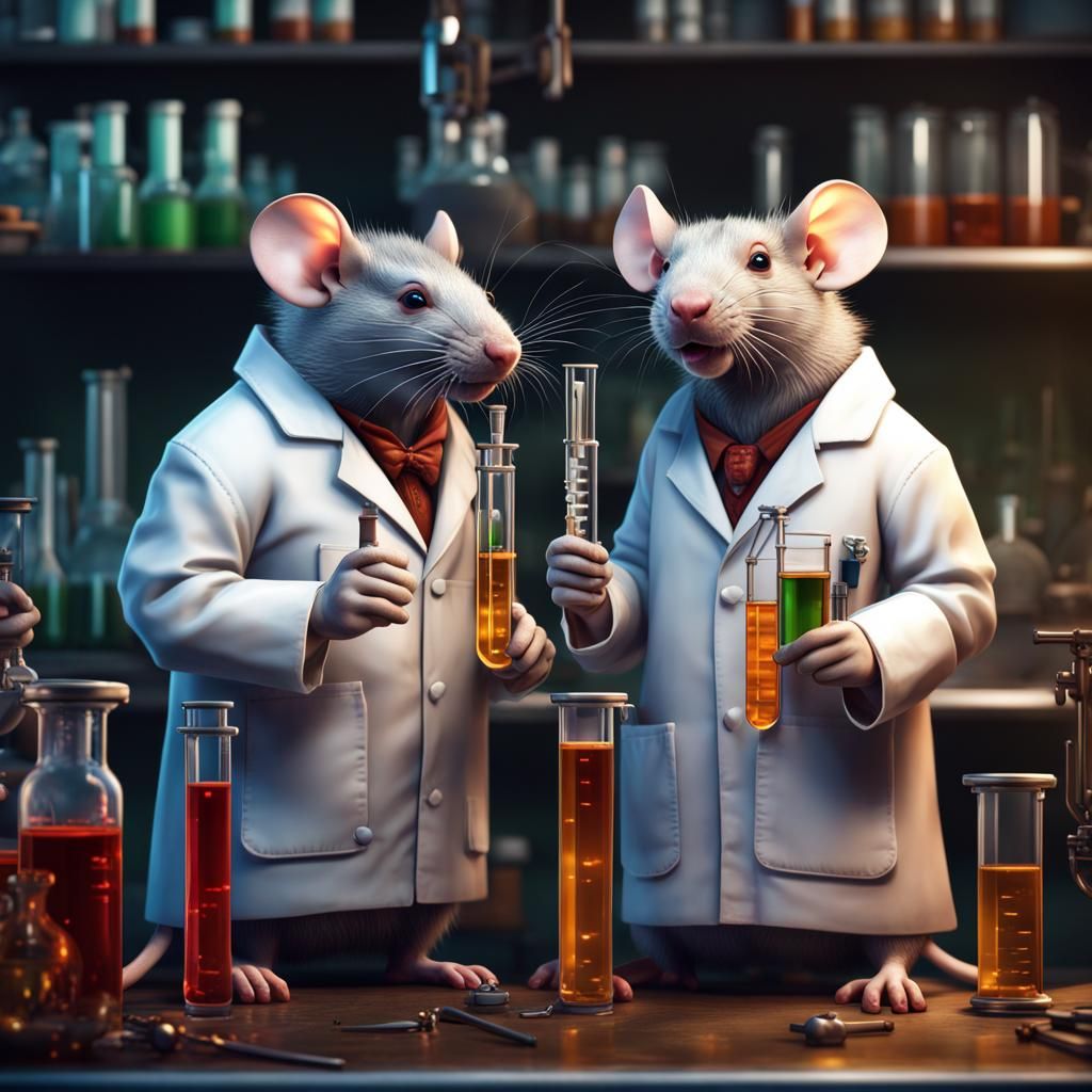 Rat Scientists in Lab Coats, Detailed Matte Painting