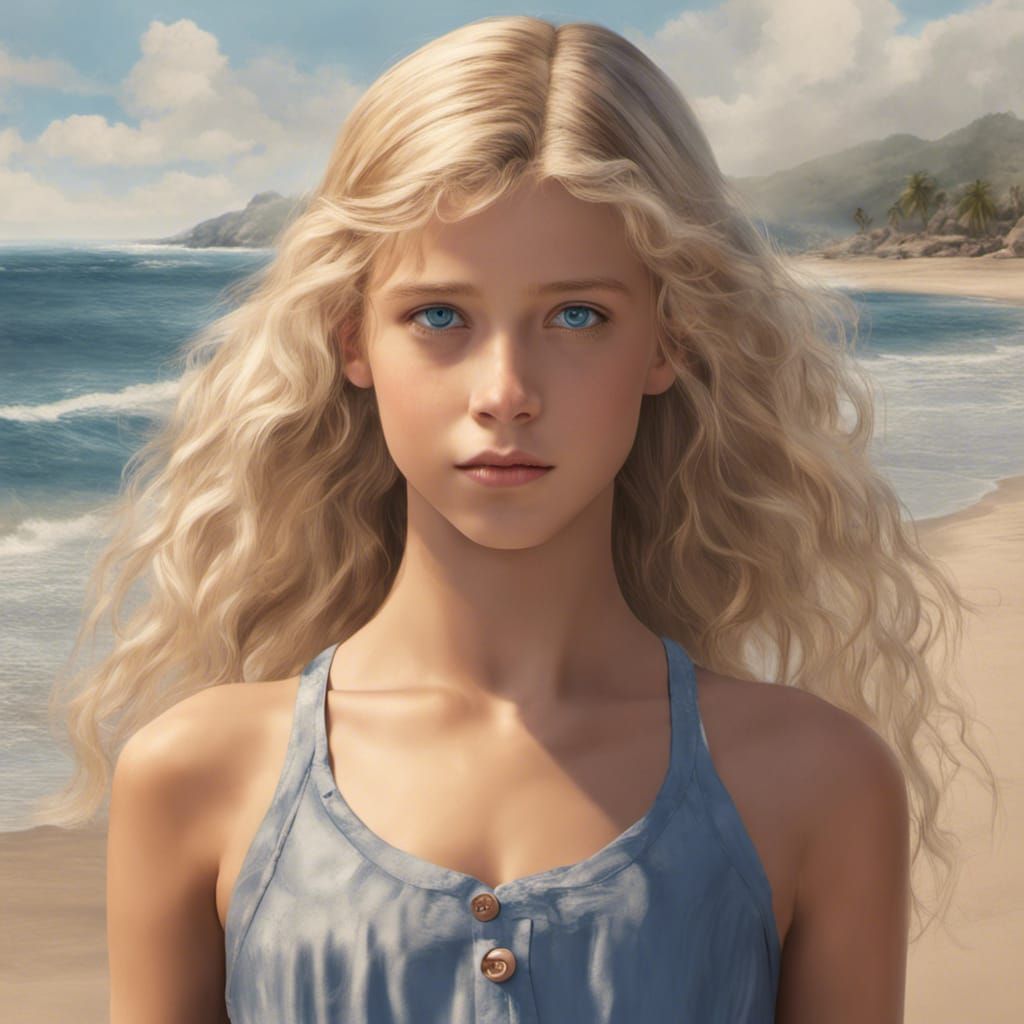 Girl on Beach: Realistic Detailed Matte Painting