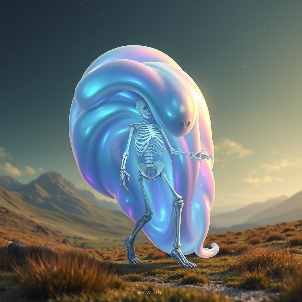 Iridescent Slime Giant Walks Through Valley