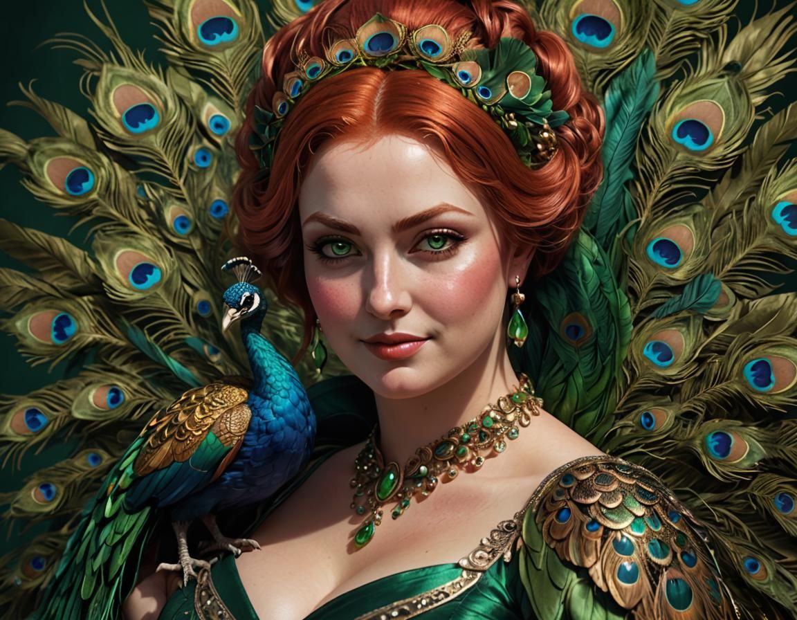 Sensual Woman with Peacock in Fantasy Art Style