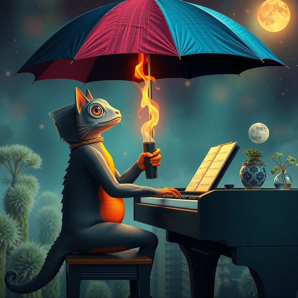 Maximalist Lizard Spirit Plays Piano