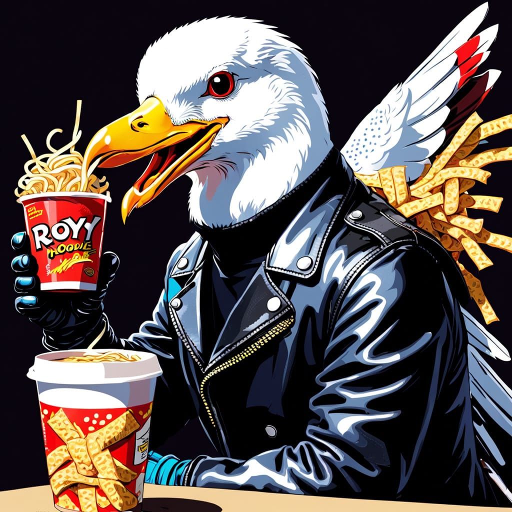 Badass Seagull Biker in Pop Art Comic Style