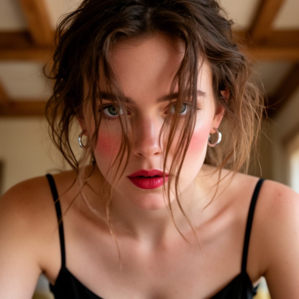 Low Angle Portrait of Woman With Hair Obscuring Face