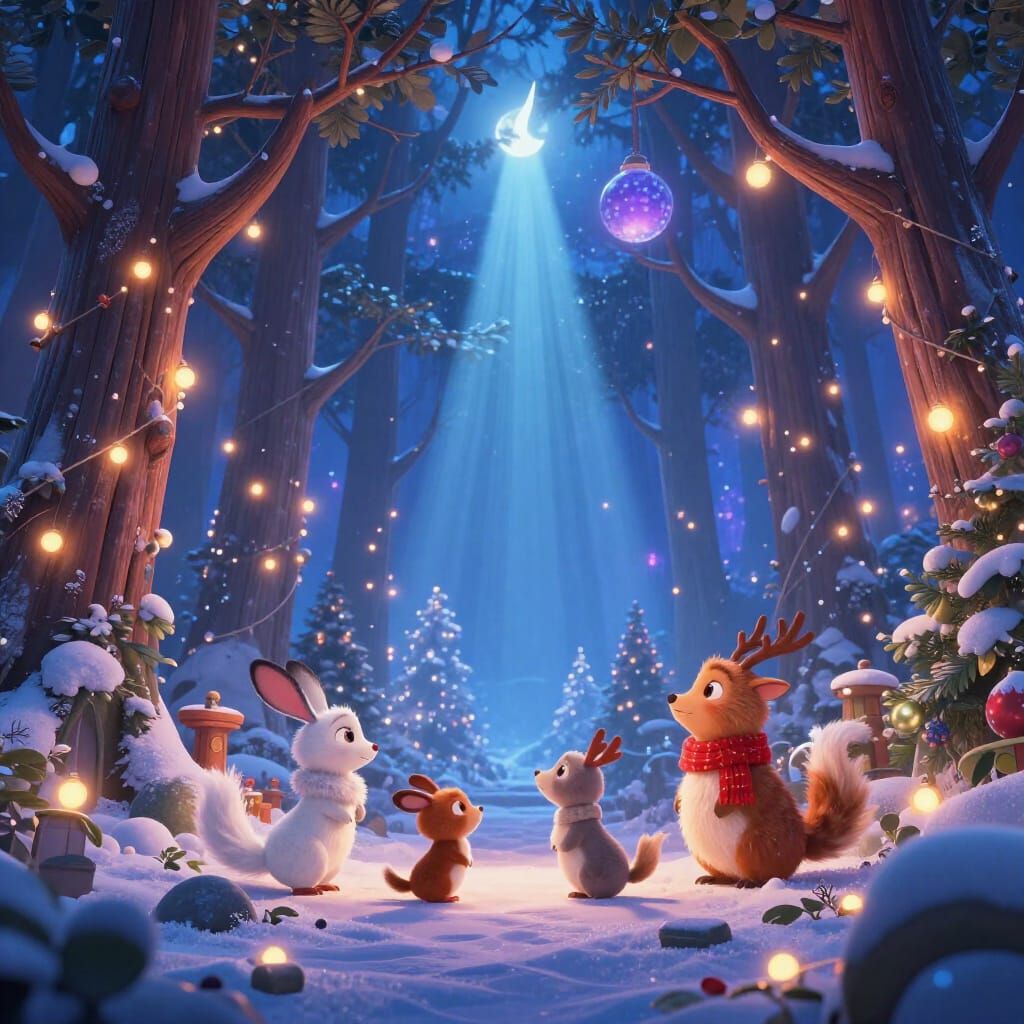 Magical Christmas Forest with Glowing Trees and Talking Anim...