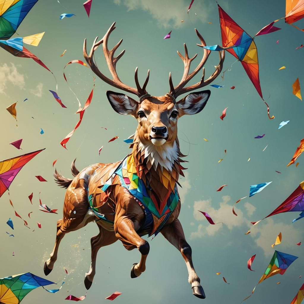 Hyperrealistic Flying Deer Kite Concept Art