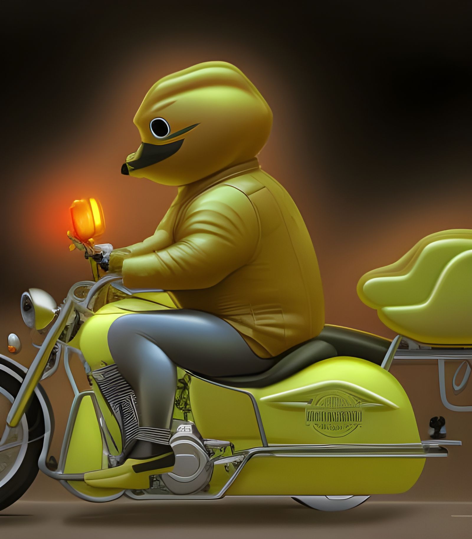 Rubber Ducky Rides Harley: Photorealistic Digital Art