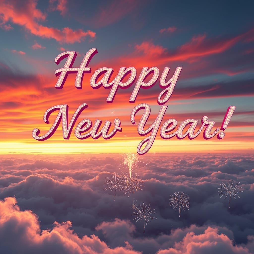 Majestic Cursive Font Spells Out Happy New Year in Vibrant S...