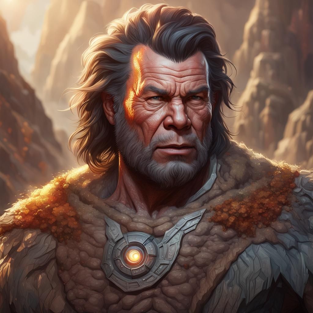 Caveman Portrait in Shatner Likeness, Detailed Digital Art