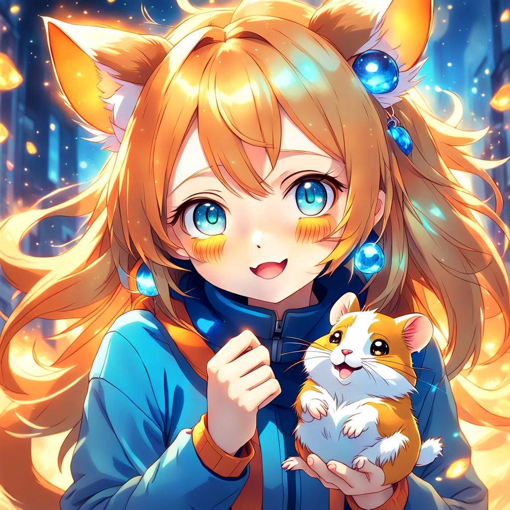 Anime Hamster Girl in Shimmering Mist