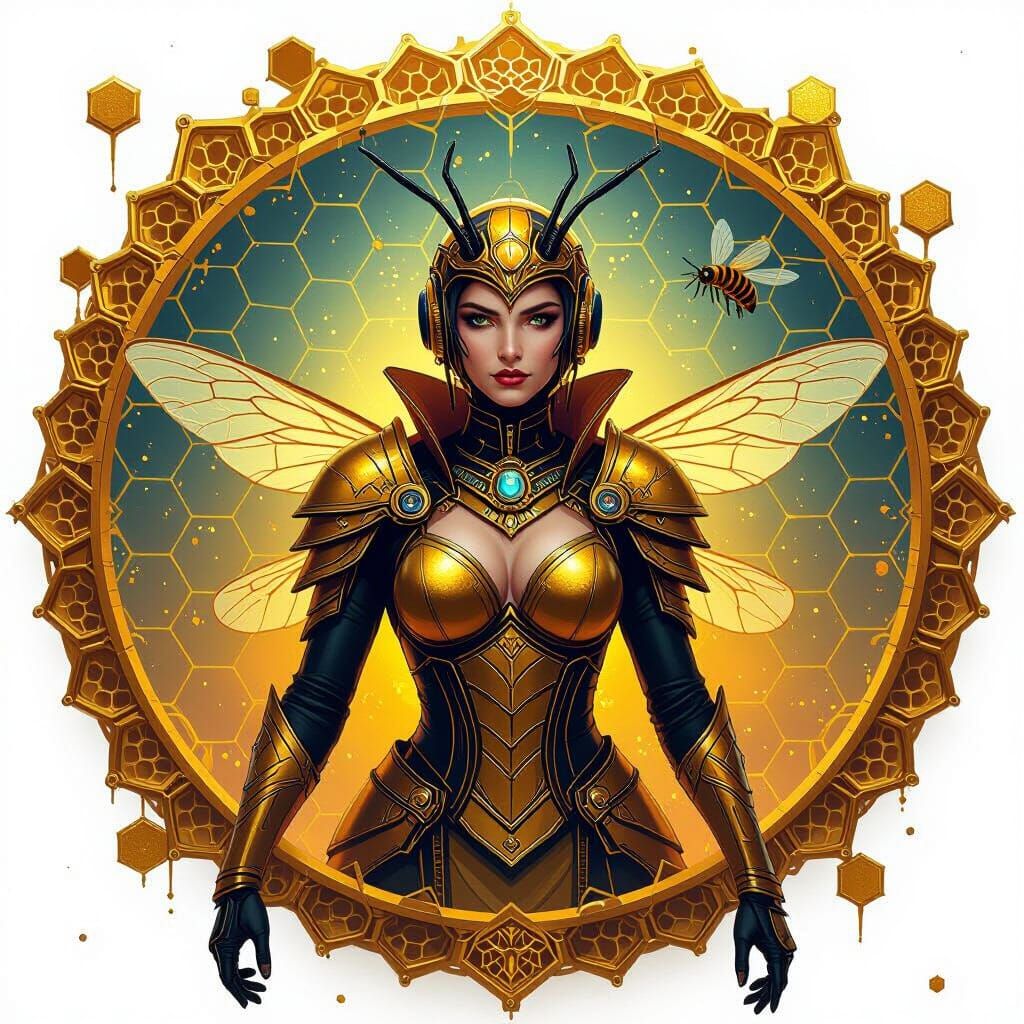Regal Warrior Queen Bee with Golden Honeycomb