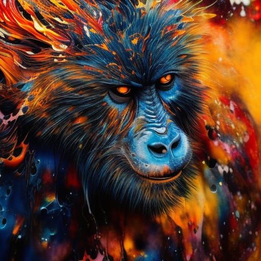 Ghost Gorilla in Liquid Ink Splatter Style