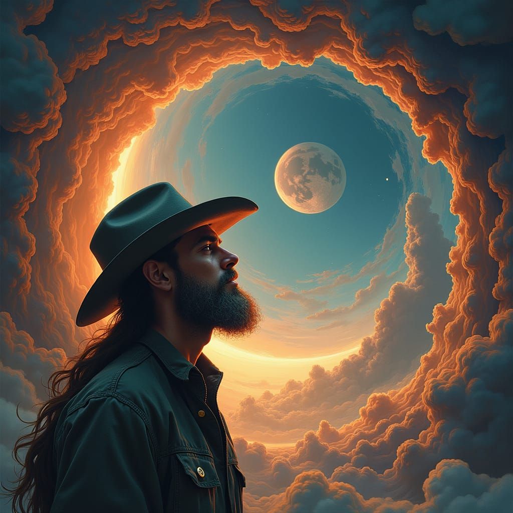 Ethereal Space Cowboy Meditates on Celestial Visions