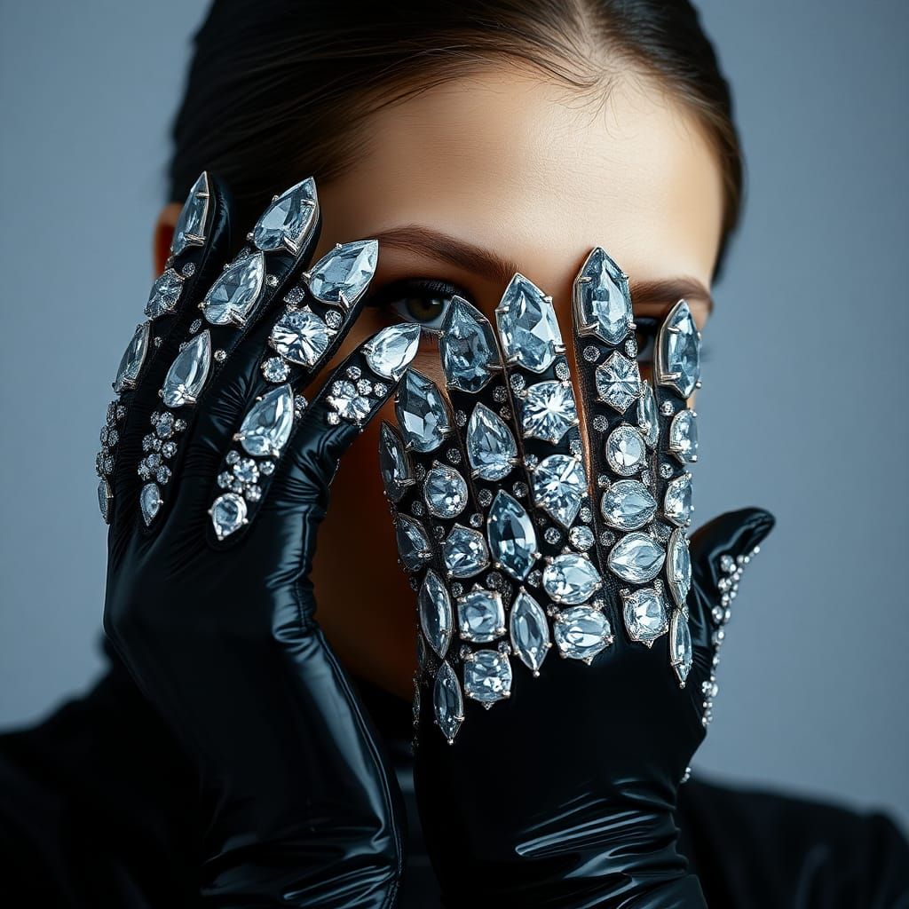 Crystalline Woman with Diamond Body in Darkness