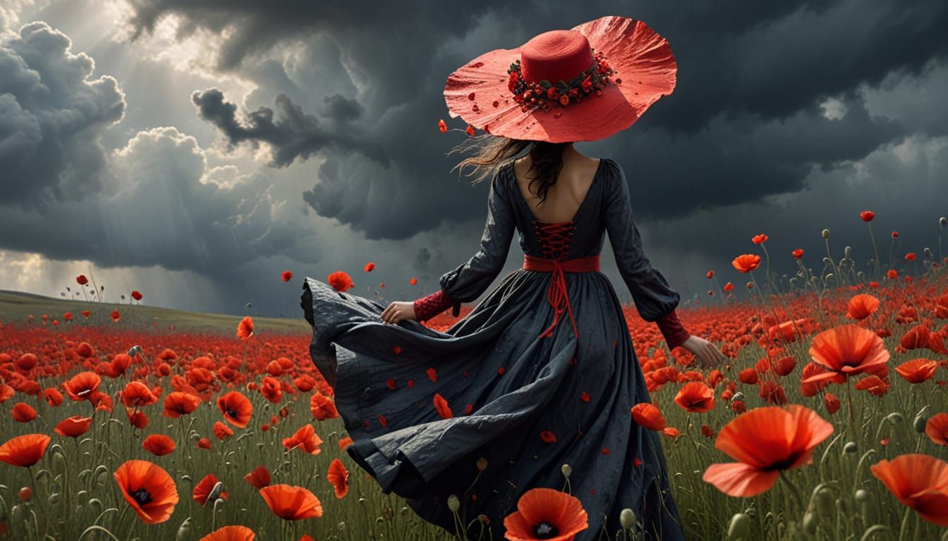 Woman in Poppy Field: Dramatic Digital Painting