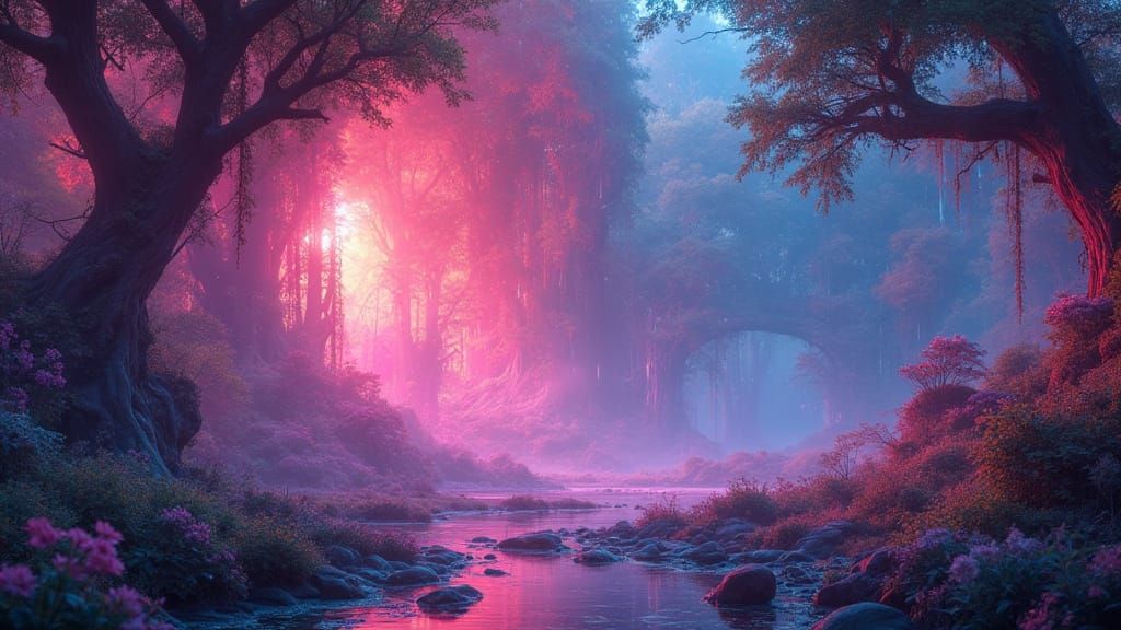 Luminescent Dreamscape with Neon Lights in Digital Style