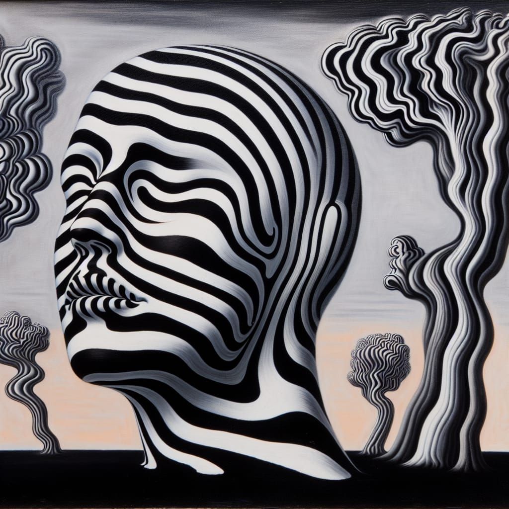 Surreal Melting Face with Twisted Trees