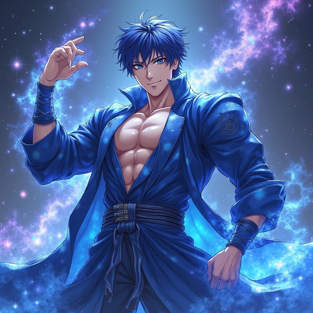 Heroic Anime Man in Galaxy Robes