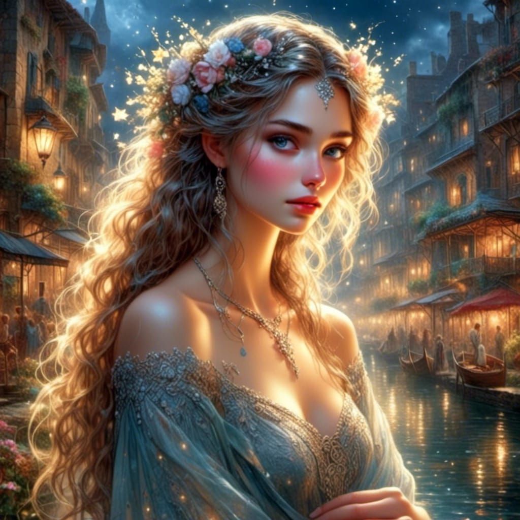 Starlight Princess in Evening City, Ethereal Fantasy