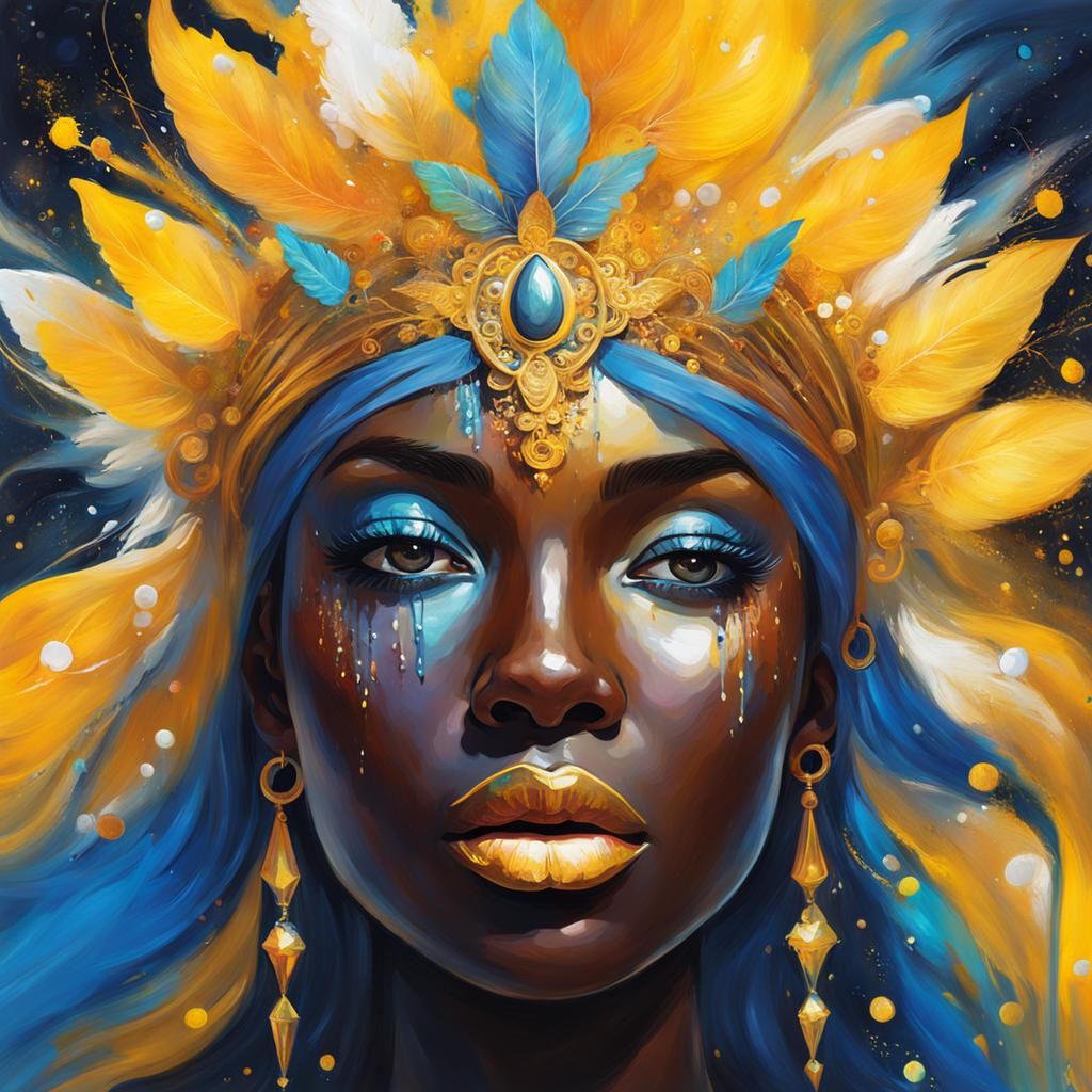 Dark-Skinned Goddess of Hope in Ethereal Splatter Paint