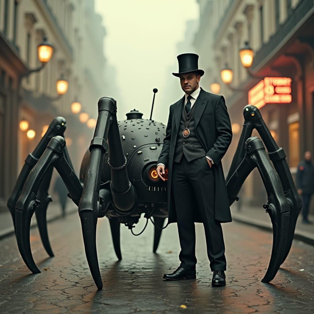 Victorian Man and Biomechanical Spider Tank