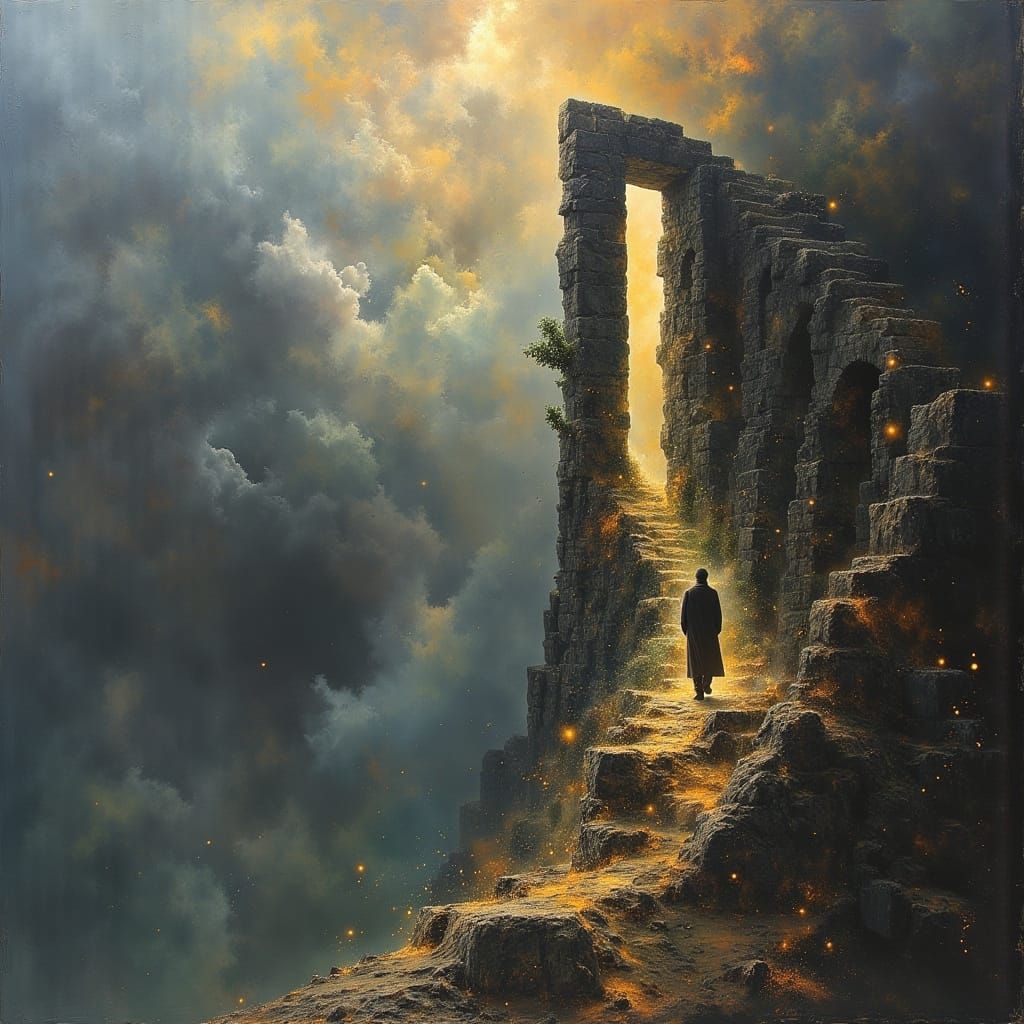 The Resurrection in Dark Oil Painting