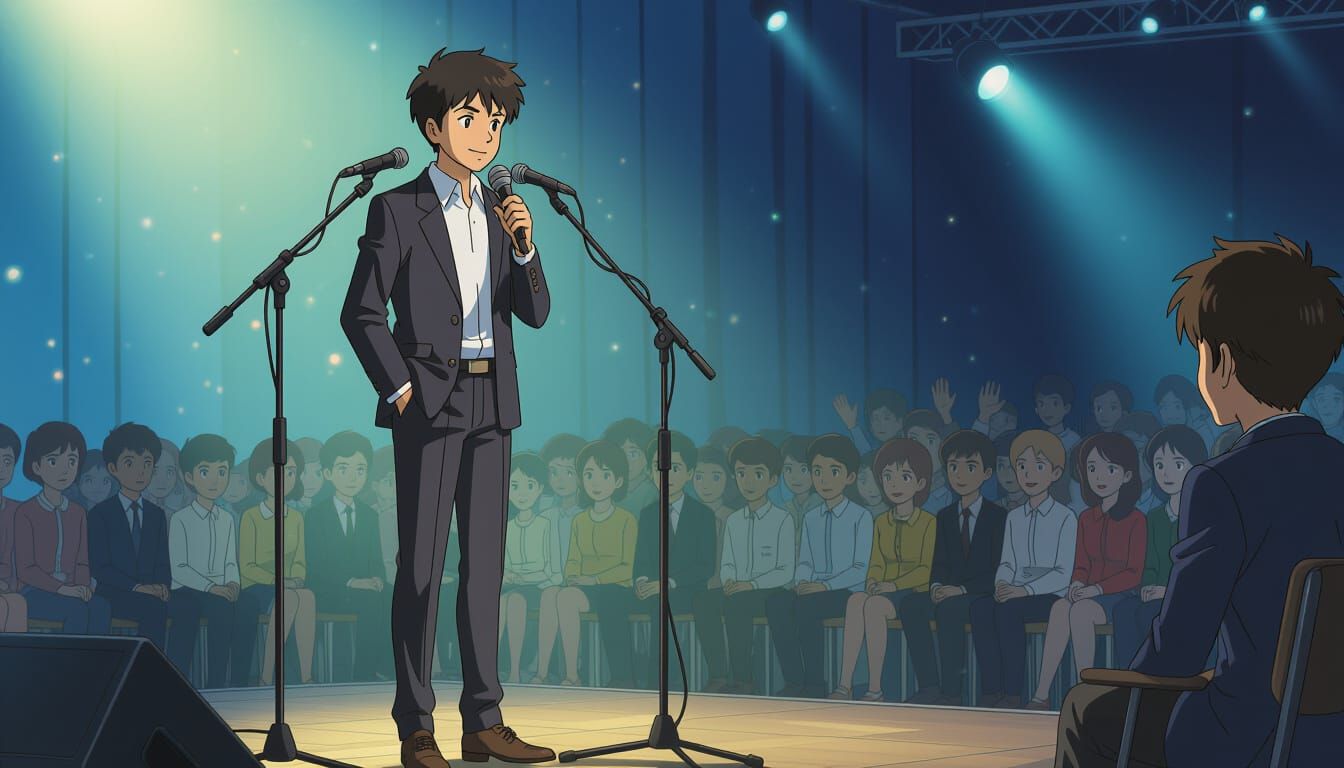 Young Indian Man Speaking Confidently on Stage