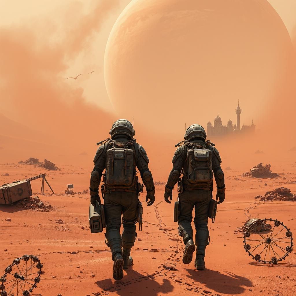 Dystopian Travelers Explore Barren Martian Wasteland