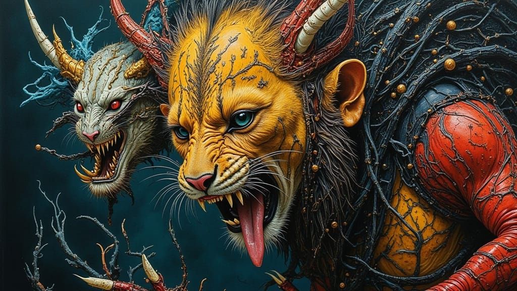 Hybrid Beast Digital Painting in Basquiat Bosch Style