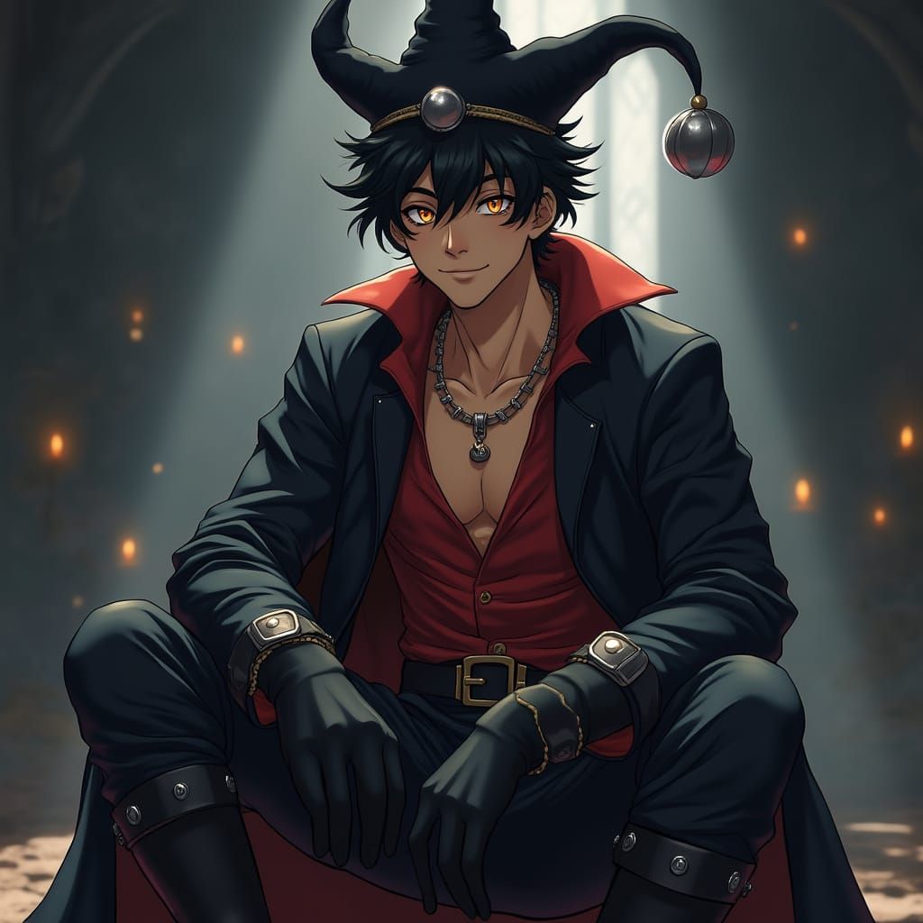 Confident Young Clown in Medieval Anime Style