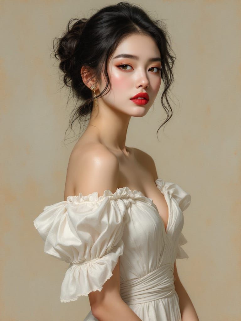 Elegant Portrait of a Woman in Ivory Dress